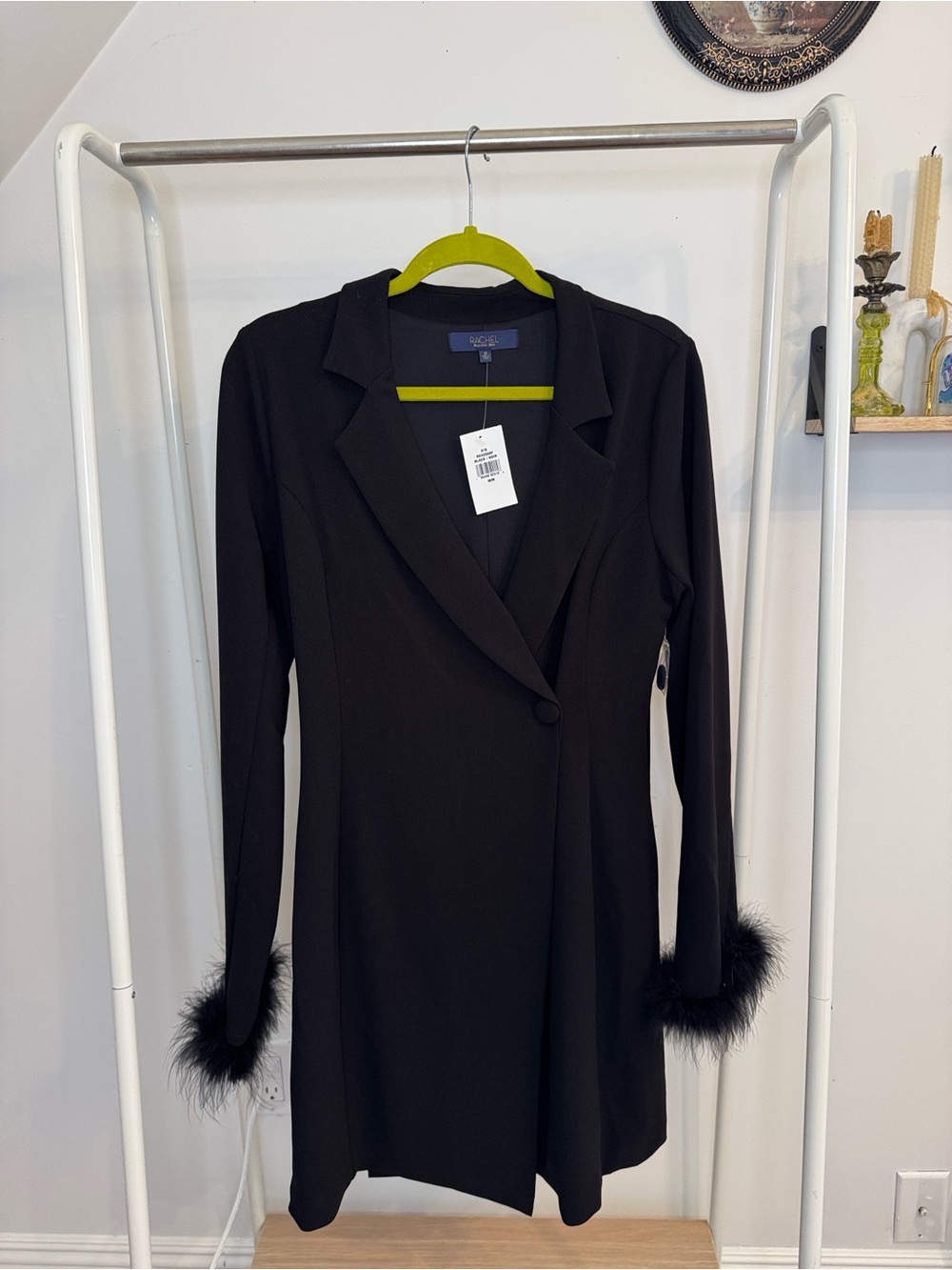 NWT Rachel Roy Black Long-Sleeve Blazer Dress with Faux-Fur Cuffs size M